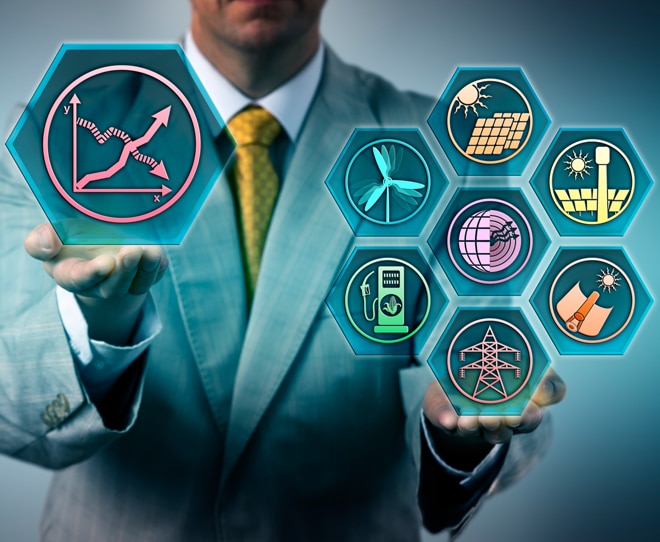 Businessman holding creative of Power energy